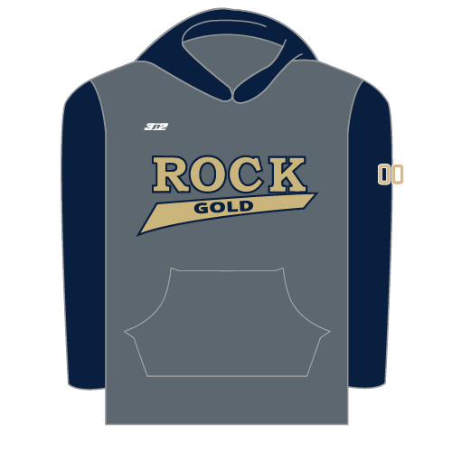 Rock Gold Softball Mens Sublimated LS Hoodie With Number - Grey